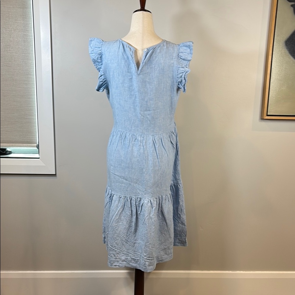 Elegant Blue Chambray Ruffle Sleeve Dress - Picture 5 of 6